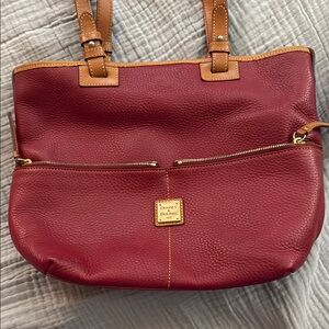 Dooney & Bourke Red and Tan Shoulder Bag Pebbled Leather